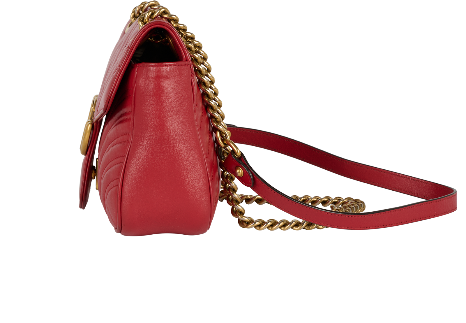 Medium GG Marmont Shoulder Bag, &pound;550, Handbags, Red, Leather, Bottom view